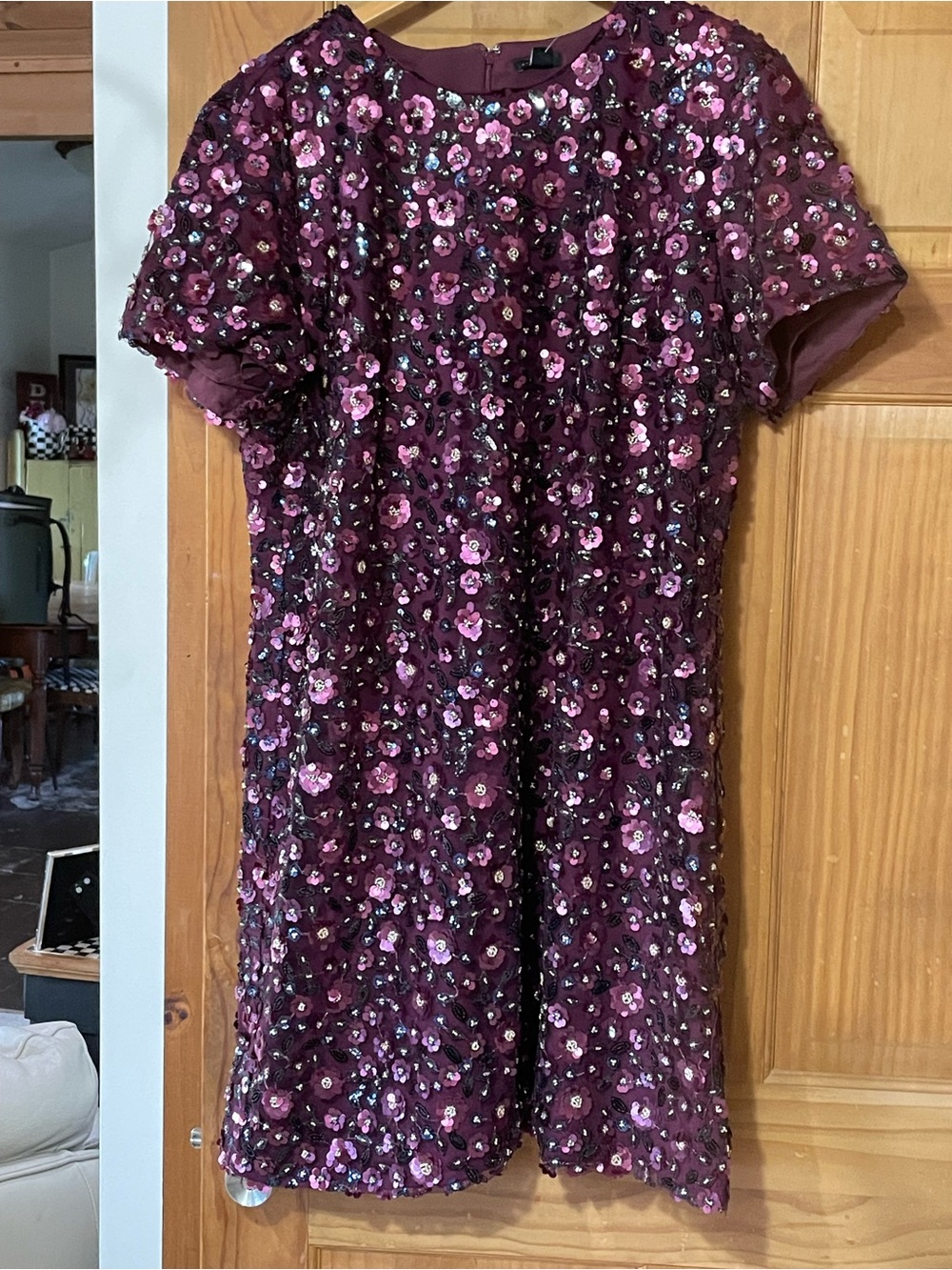 Ann Taylor Sequined Floral Dress in Plum and Pink